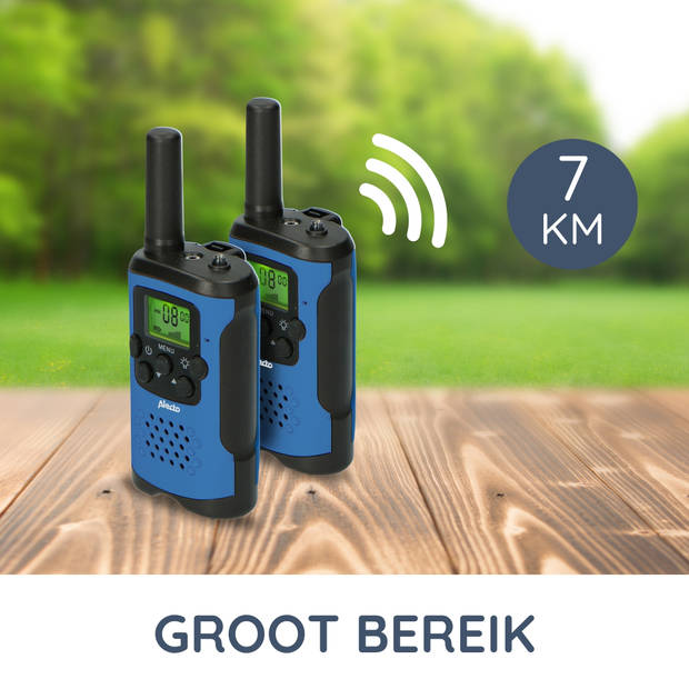 Walkie talkie set 2 stuks voor kinderen,tot 7 kilometer bereik Alecto FR-115BW Blauw-Zwart