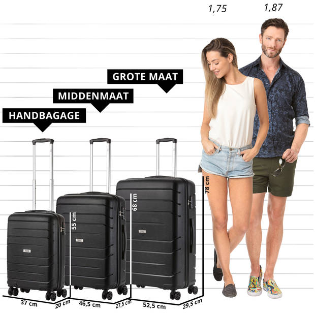 TravelZ Big Bars Kofferset 3-delig met TSA-slot - Zwart