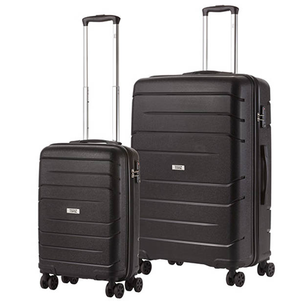 TravelZ Big Bars Kofferset 2-delig Handbagage 55cm + Grote reiskoffer 78cm Zwart