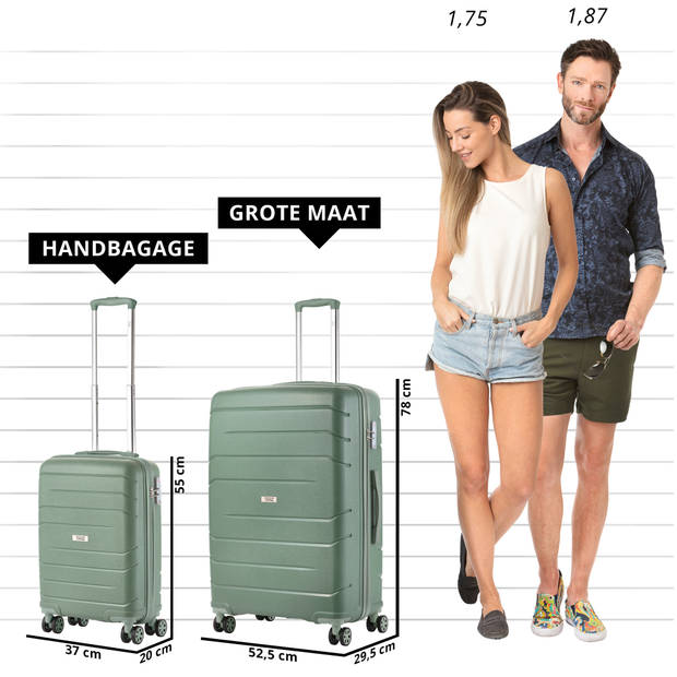 TravelZ Big Bars Kofferset 2-delig Handbagage 55cm + Grote reiskoffer 78cm Olijf
