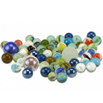 120x Glazen gekleurde speelgoed knikkers in net - Knikkers