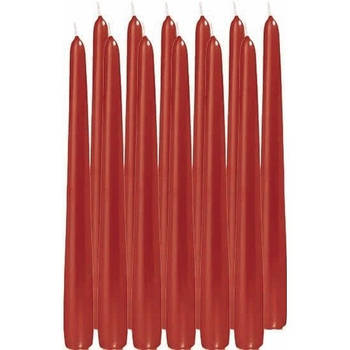 12x Lange kaarsen rood 25 cm 8 branduren dinerkaarsen/tafelkaarsen - Dinerkaarsen