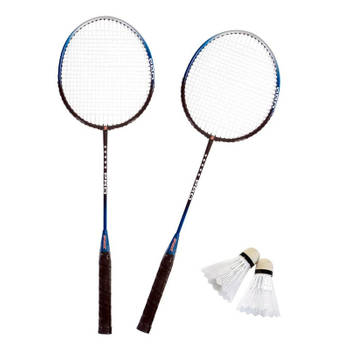 Badminton set zilver/blauw met 2 shuttles en opbergtas - Badmintonsets