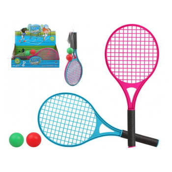 Tennis set/beachball set blauw/rood met 2 ballen voor kinderen - Badmintonsets