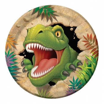 24x stuks Dinosaurus t-rex kinder verjaardag bordjes 23 cm - Feestbordjes