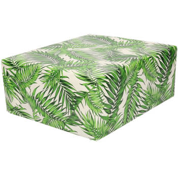 Rollen Verjaardagscadeau inpakpapier wit met groene bladeren 70 x 200 cm - Cadeaupapier