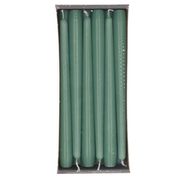 12x Lange kaarsen groen 25 cm 8 branduren dinerkaarsen/tafelkaarsen - Dinerkaarsen
