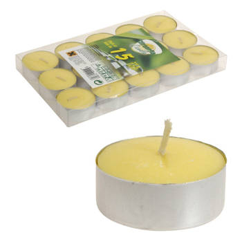 Citronella waxinekaarsjes - 15x stuks - geel - Waxinelichtjes