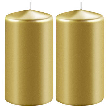2x Kaarsen metallic goud 6 x 8 cm 27 branduren sfeerkaarsen - Stompkaarsen