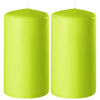 2x Kaarsen lime groen 6 x 8 cm 27 branduren sfeerkaarsen - Stompkaarsen