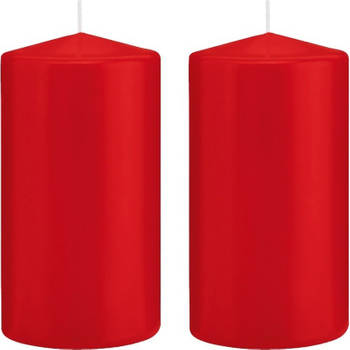 2x Kaarsen rood 8 x 15 cm 69 branduren sfeerkaarsen - Stompkaarsen