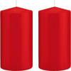 2x Kaarsen rood 8 x 15 cm 69 branduren sfeerkaarsen - Stompkaarsen
