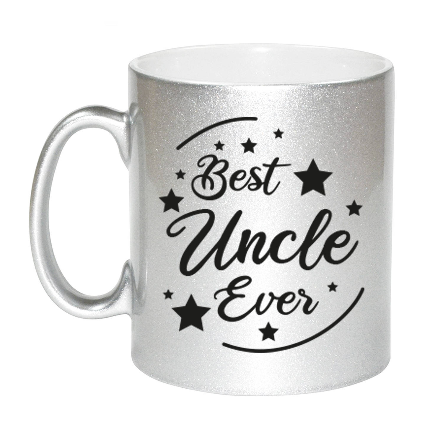 Best Uncle Ever Cadeau Koffiemok-Theebeker Zilverkleurig 330 Ml Verjaardag-Bedankje