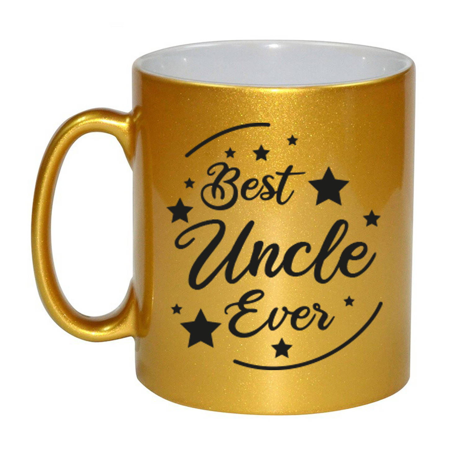 Best Uncle Ever Cadeau Koffiemok-Theebeker Goudkleurig 330 Ml Verjaardag-Bedankje