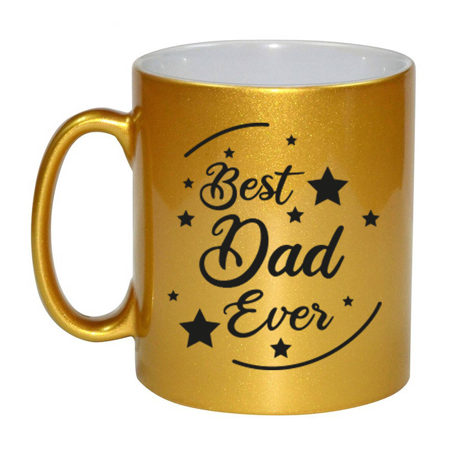 Best Dad Ever Cadeau Koffiemok-Theebeker Goudkleurig 330 Ml Verjaardag-Vaderdag-Bedankje