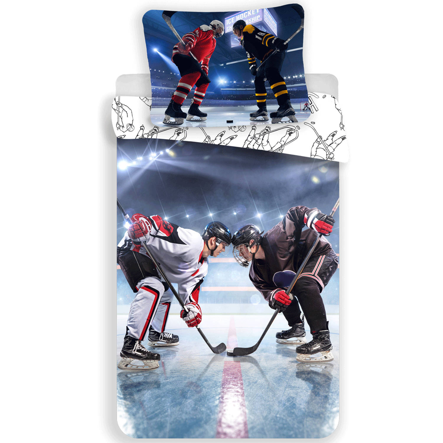 Sport Dekbedovertrek Ice Hockey - Eenpersoons - 140 X 200 Cm - Multi