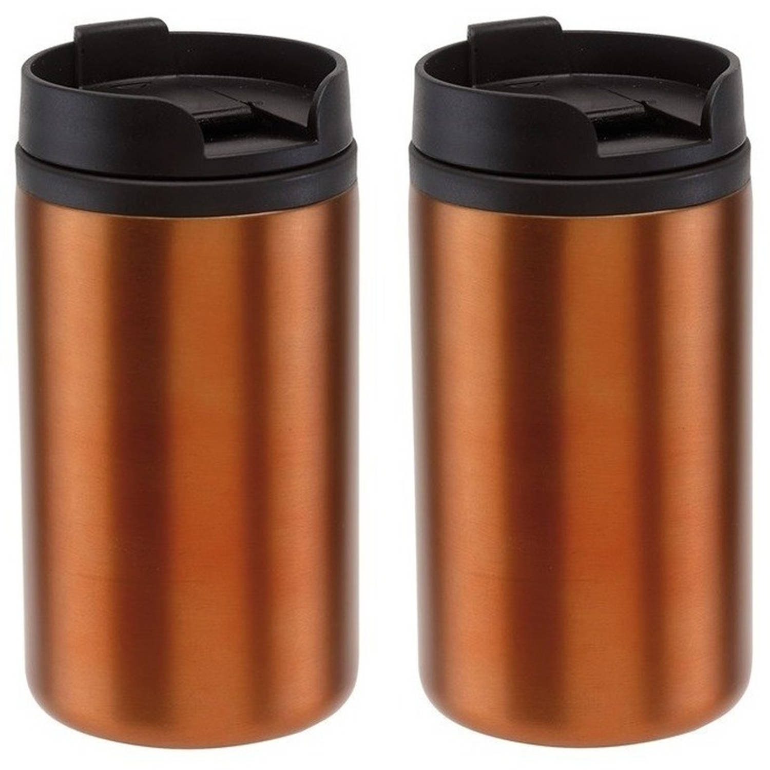 2x Thermosbekers-warmhoudbekers Metallic Oranje 290 Ml Thermo Koffie-thee Isoleerbekers Dubbelwandig