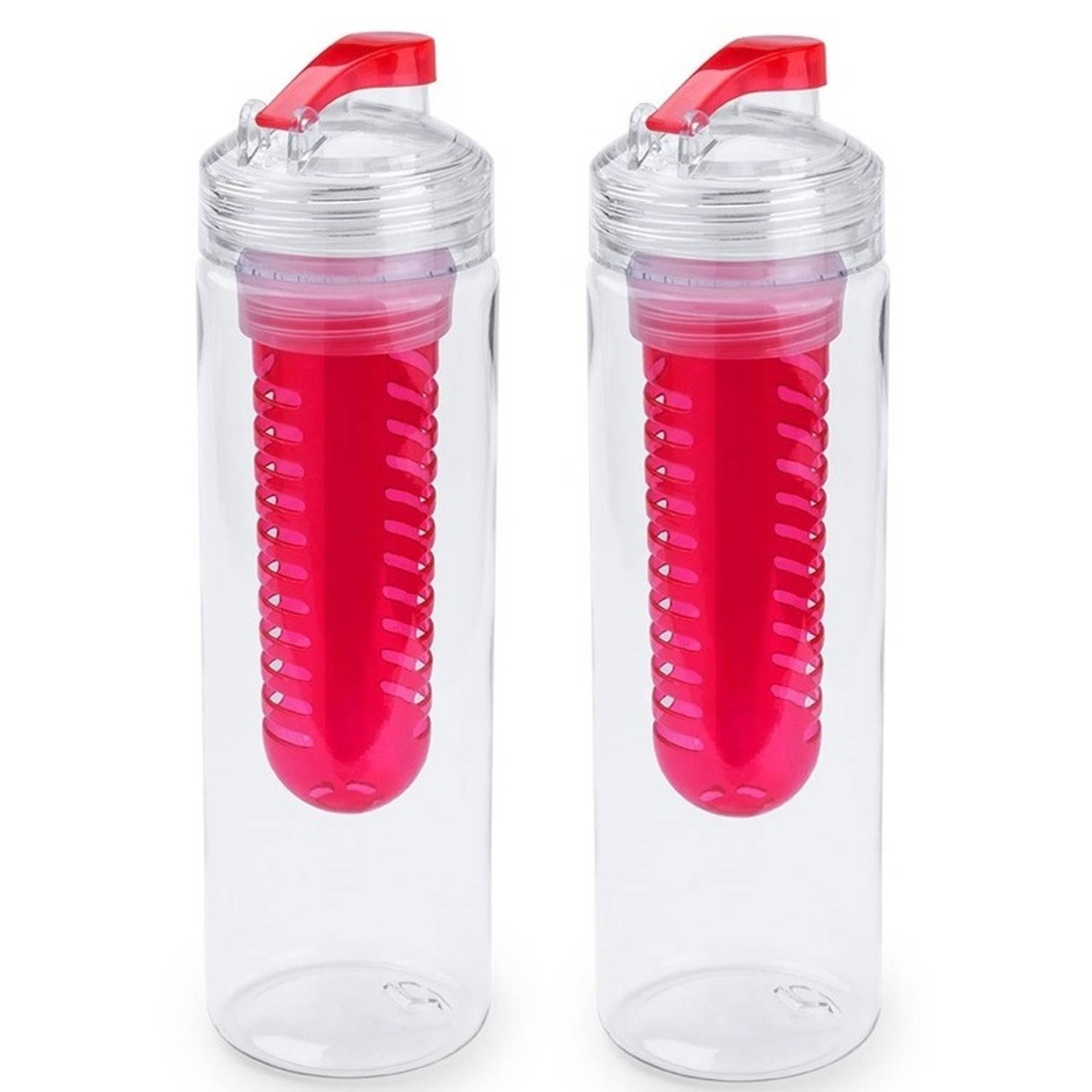 2x Transparante Drinkfles-waterfles Met Rood Fruit Infuser-filter 700 Ml Sportfles Bpa-vrij