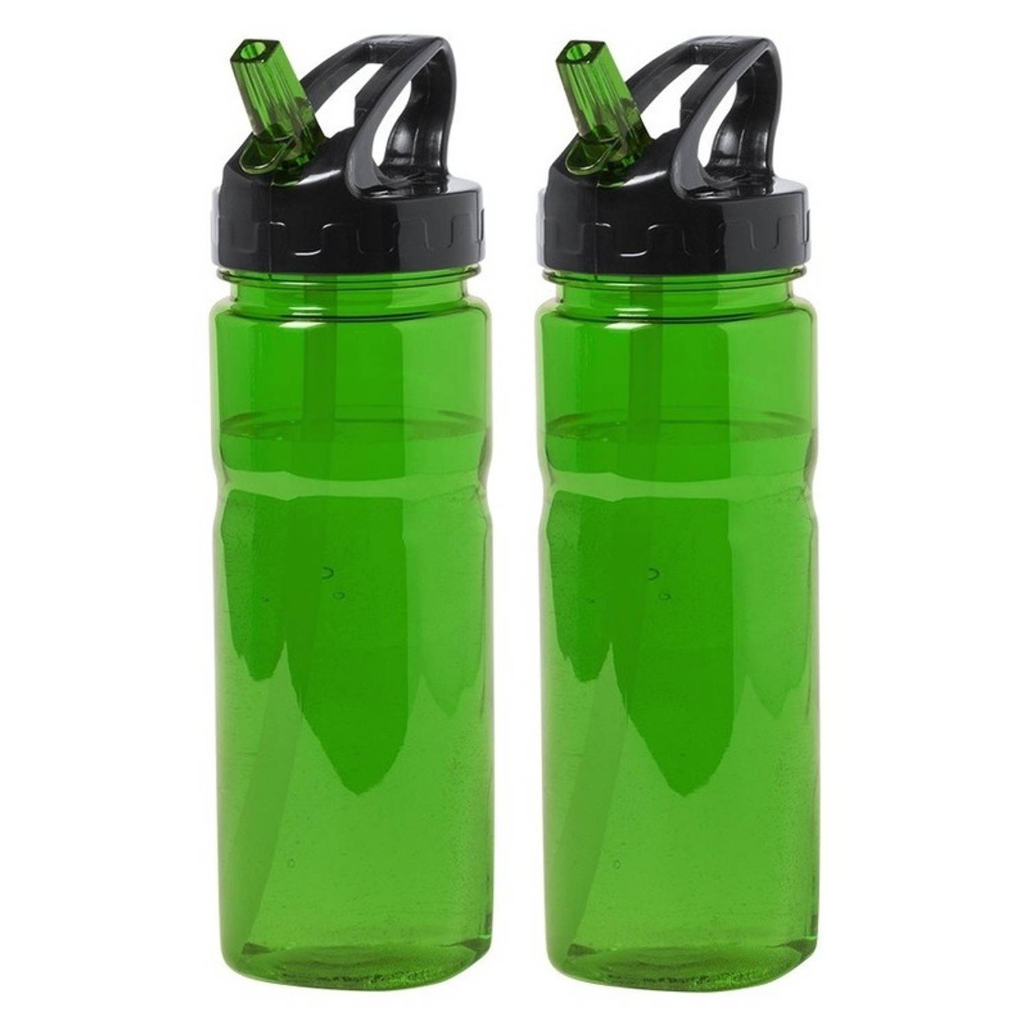 2x Drinkfles/waterfles groen met schroefdop 650 ml - Drinkflessen