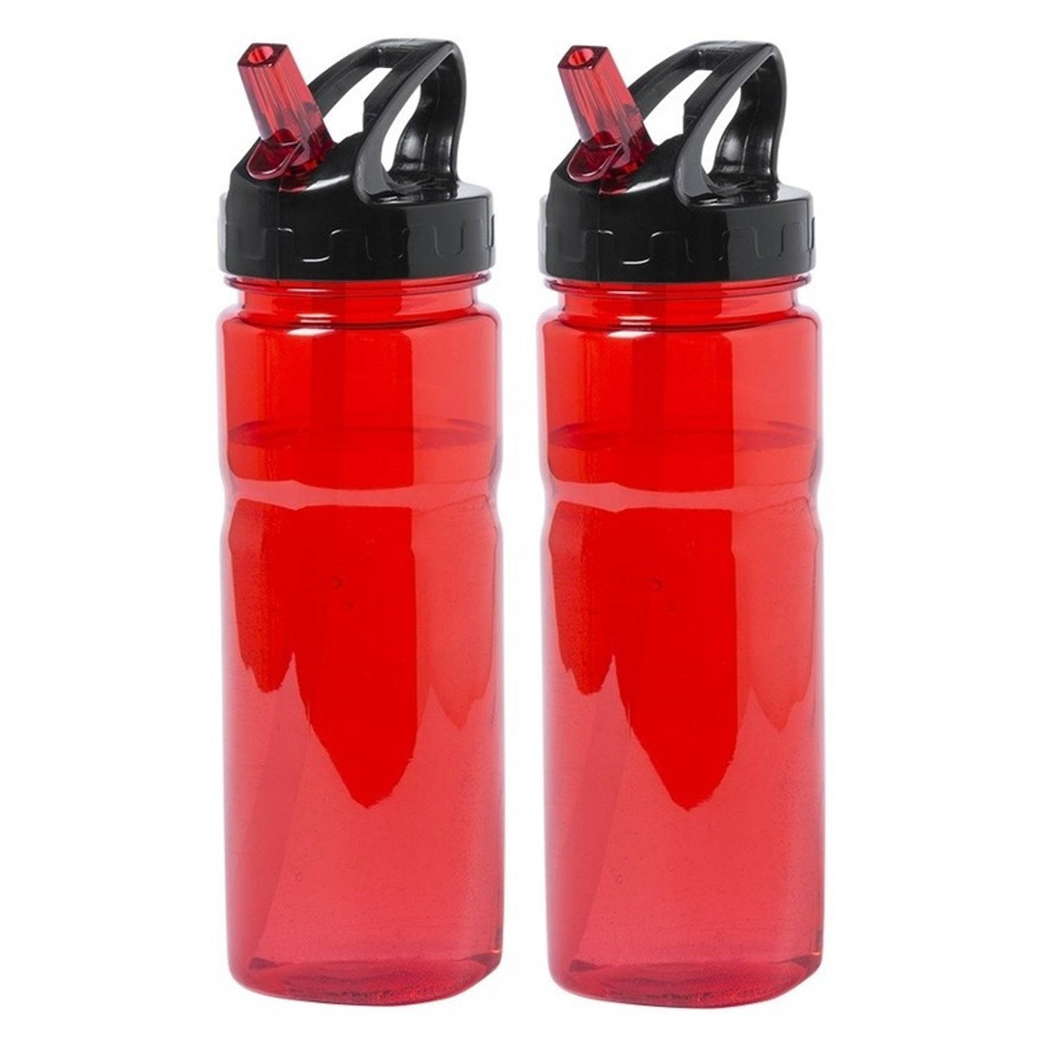 2x Drinkfles/waterfles rood met schroefdop 650 ml - Drinkflessen