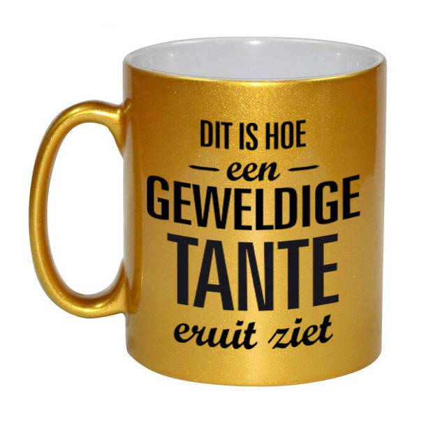 Geweldige tante cadeau mok / beker goudglanzend 330 ml - feest mokken