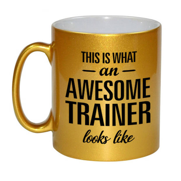 Gouden Awesome trainer cadeau mok / beker voor je coach 330 ml - feest mokken