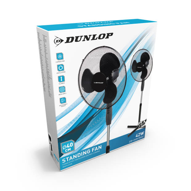 Dunlop vloerventilator - 3 Snelheden - Zwenkfunctie - 42 Watt - Zwart