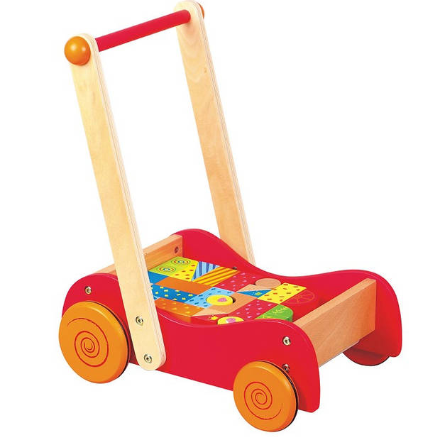 Lelin Toys duw-/loopwagen Walkie junior hout rood 2-delig