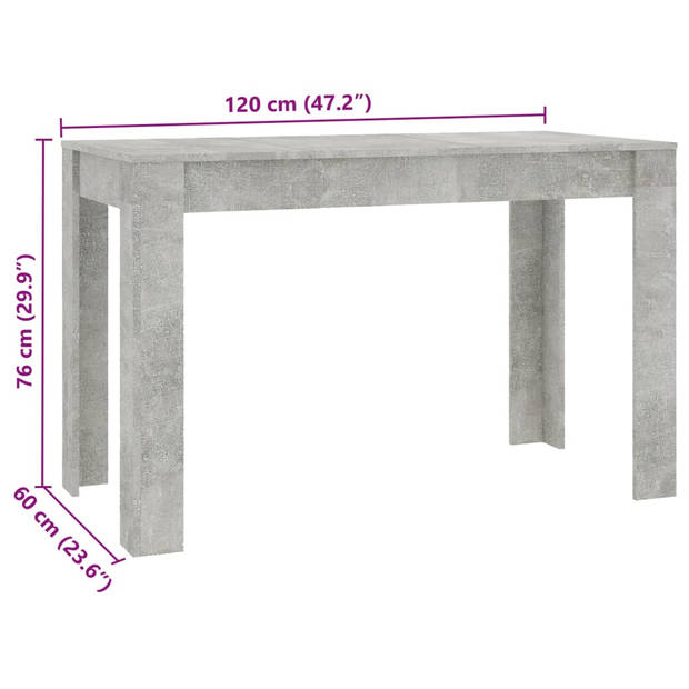 vidaXL Eettafel 120x60x76 cm bewerkt hout betongrijs