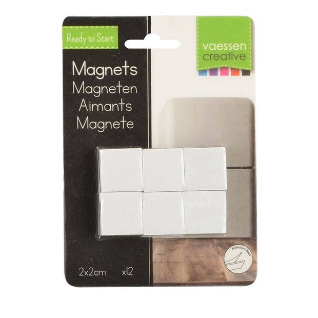 12x Vierkante koelkast/whiteboard magneten met plakstrip 2 x 2 cm zwart - Magneten