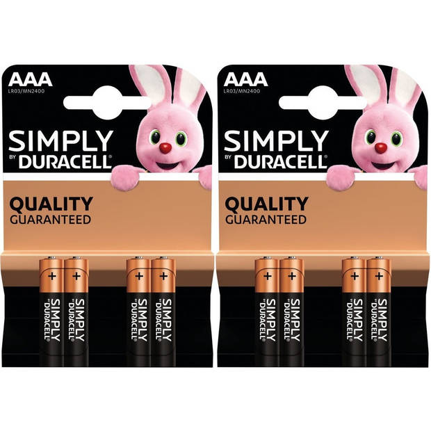 Set van 8x Duracell AAA Simply alkaline batterijen LR03 MN2400 1.5 V - Minipenlites AAA batterijen