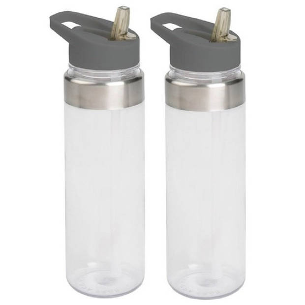 2x Grijs/transparante drinkflessen/waterflessen 650 ml - Drinkflessen