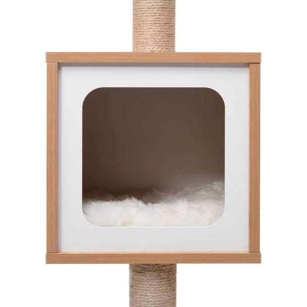 The Living Store Kattenkrabpaal - Bruin - 48 x 40 x 123 cm - Met huisje - bungelend balletje - jute krabpalen en
