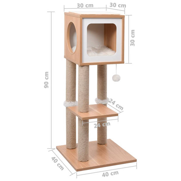 The Living Store Kattenkrabpaal - Bruin - 40 x 40 x 90 cm - Met huisje en rustplekken