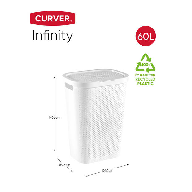 Curver Infinity Recycled Dots Wasmand met deksel - 60L - Wit