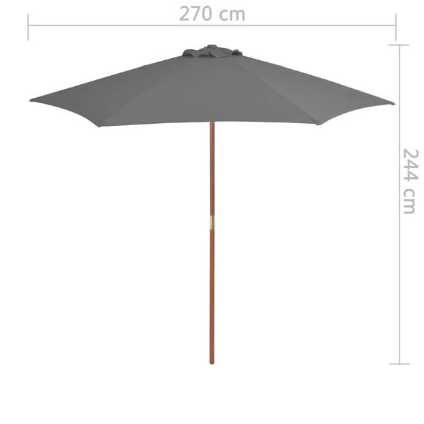 vidaXL Parasol met houten paal 270 cm antraciet