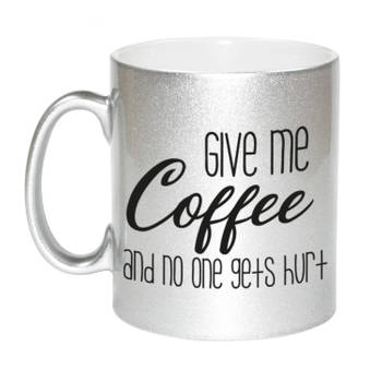 Give me coffee cadeau koffiemok / theebeker zilver 330 ml - feest mokken