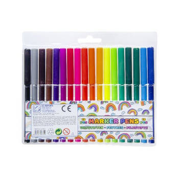 LG-Imports viltstiften Marker Pens gekleurd junior 18 stuks