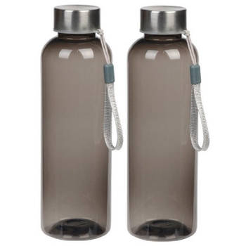 2x Drinkflessen/waterflessen grijs met RVS schroefdop 550 ml - Drinkflessen