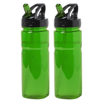 2x Drinkfles/waterfles groen met schroefdop 650 ml - Drinkflessen
