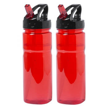 2x Drinkfles/waterfles rood met schroefdop 650 ml - Drinkflessen