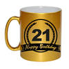 Happy Birthday 21 years met wimpel cadeau koffiemok / theebeker goud 330 ml - feest mokken