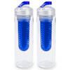 2x Drinkfles/waterfles tranparant met blauw fruit filter 700 ml - Drinkflessen