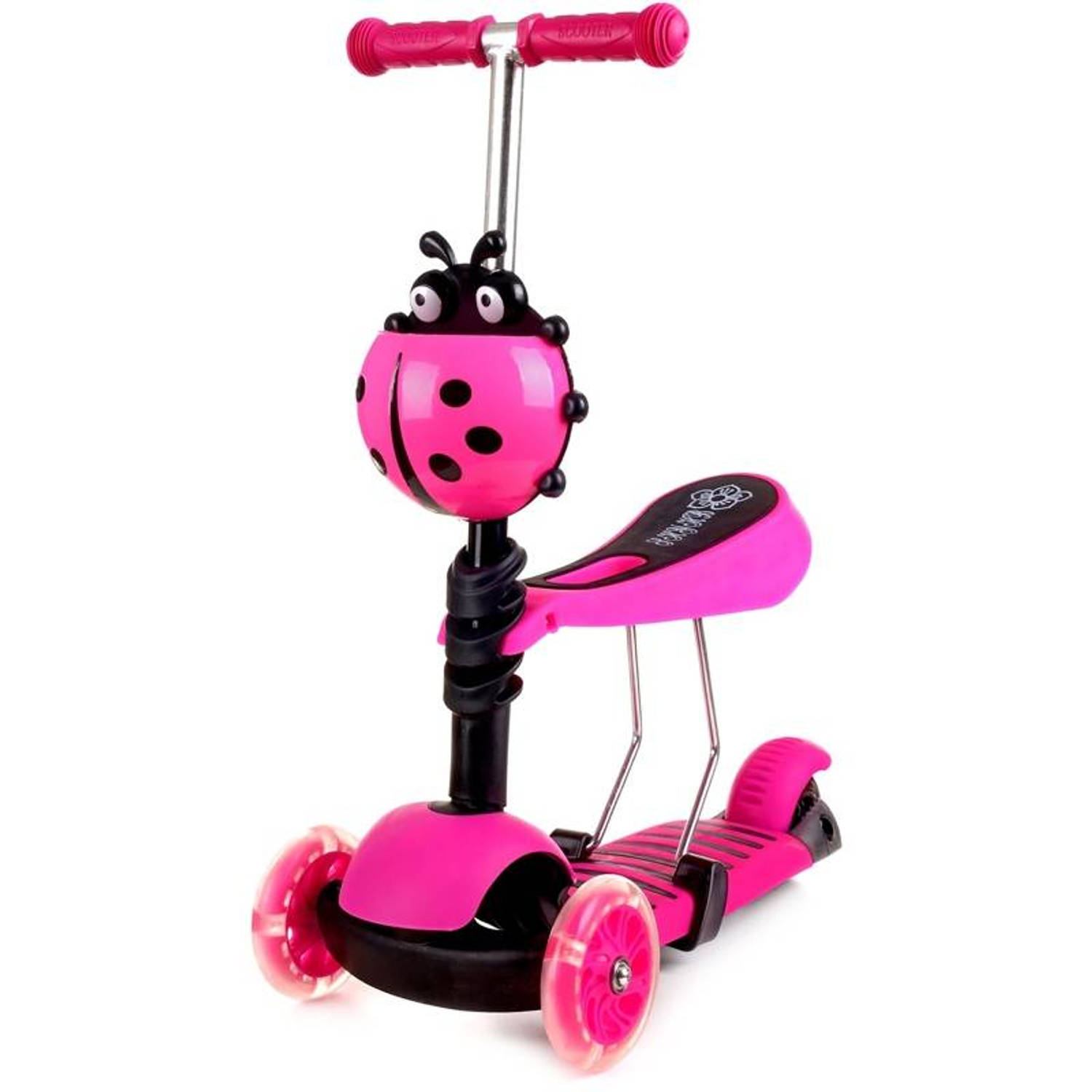 Mini Scooter - Zadel Step Met 3 Wielen - Driewieler - LED Wielen - Roze