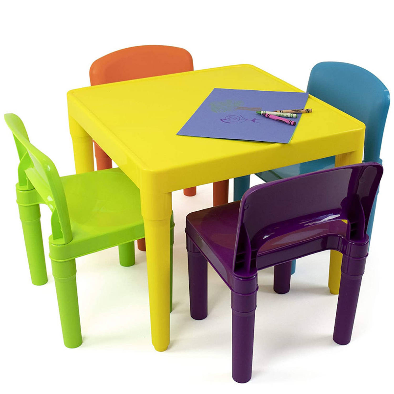 Gedrag Cusco omvatten Kindertafel met stoeltjes van kunststof - 1 tafel en 4 stoelen | Blokker