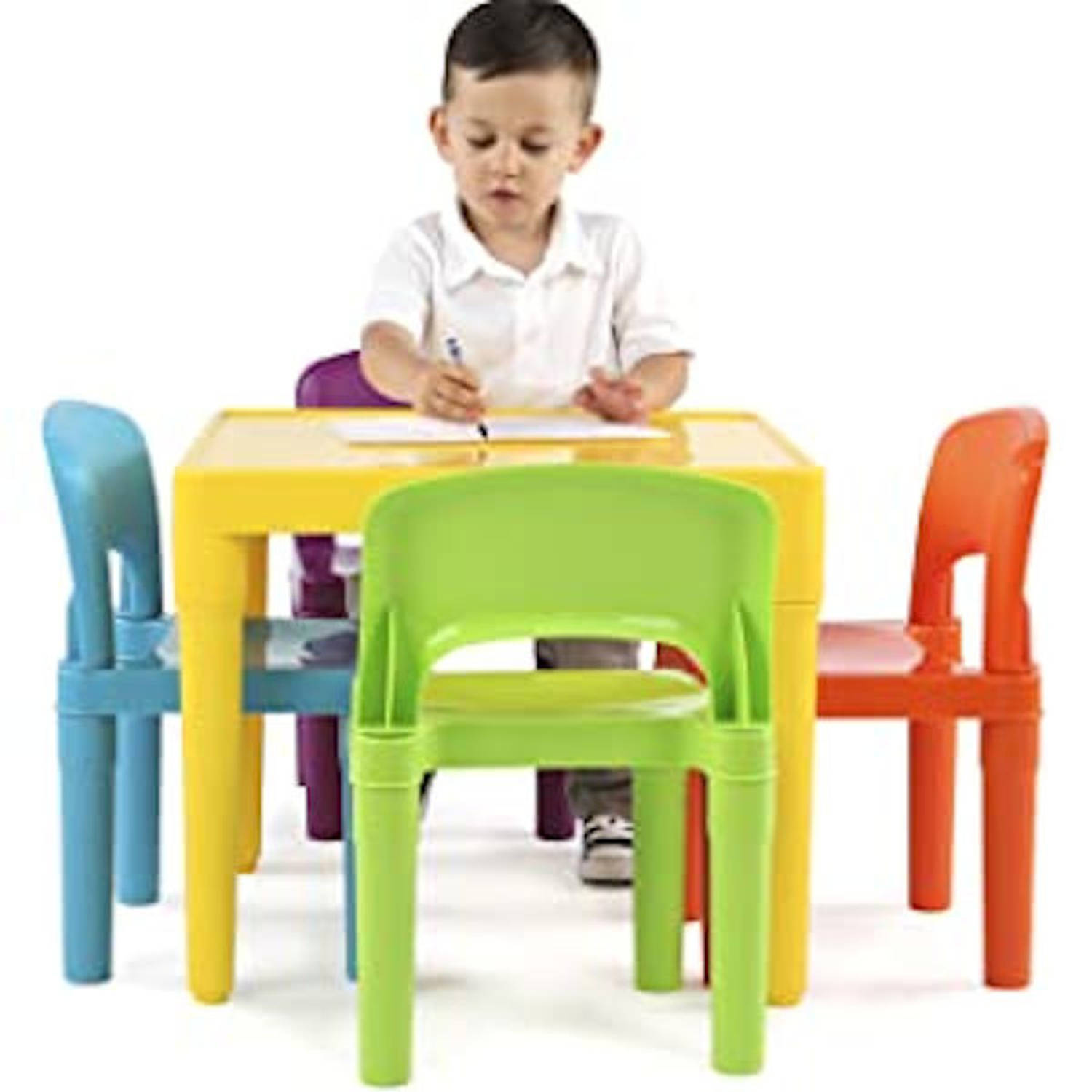 Okkernoot buitenspiegel Staat Kindertafel met stoeltjes van kunststof - 1 tafel en 4 stoelen | Blokker