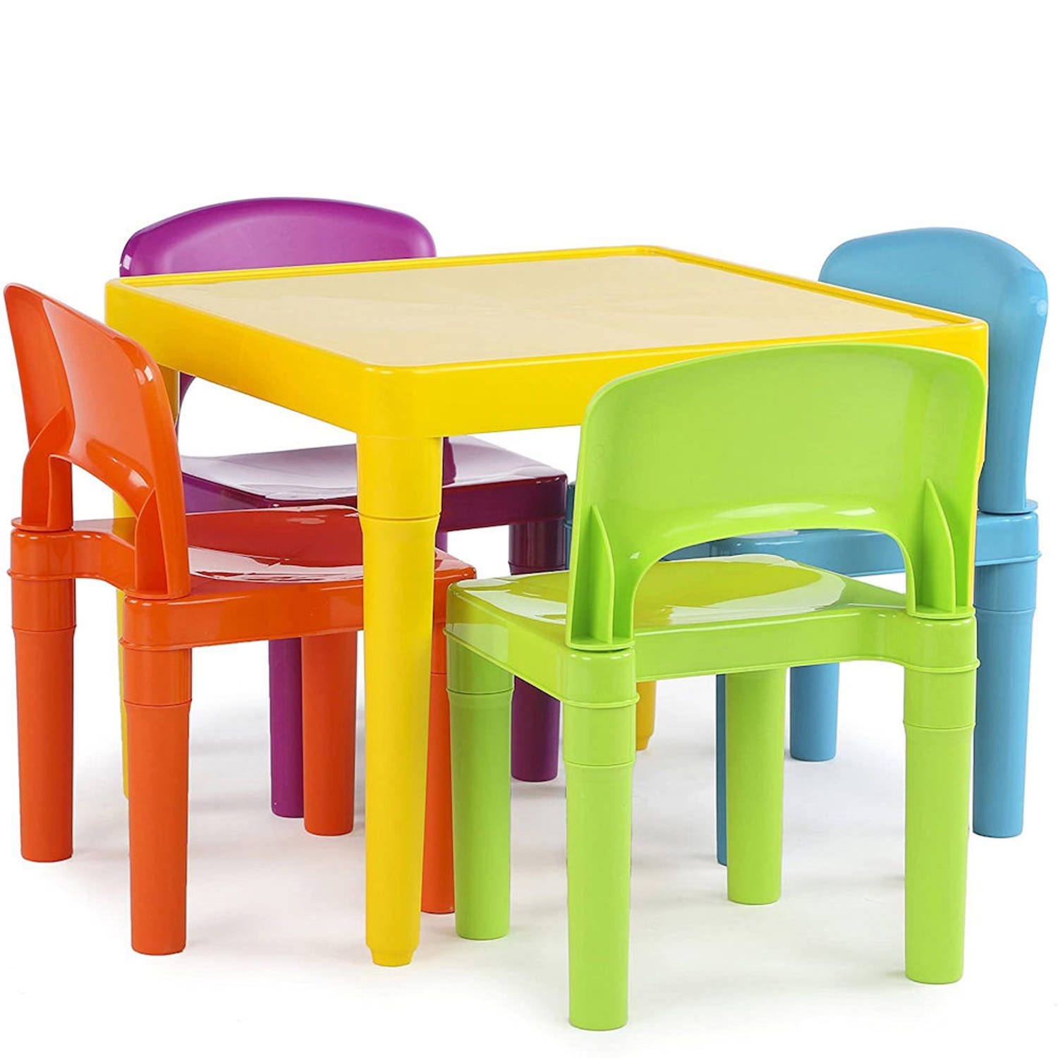 Kindertafel met stoeltjes van kunststof 1 tafel en 4 stoelen