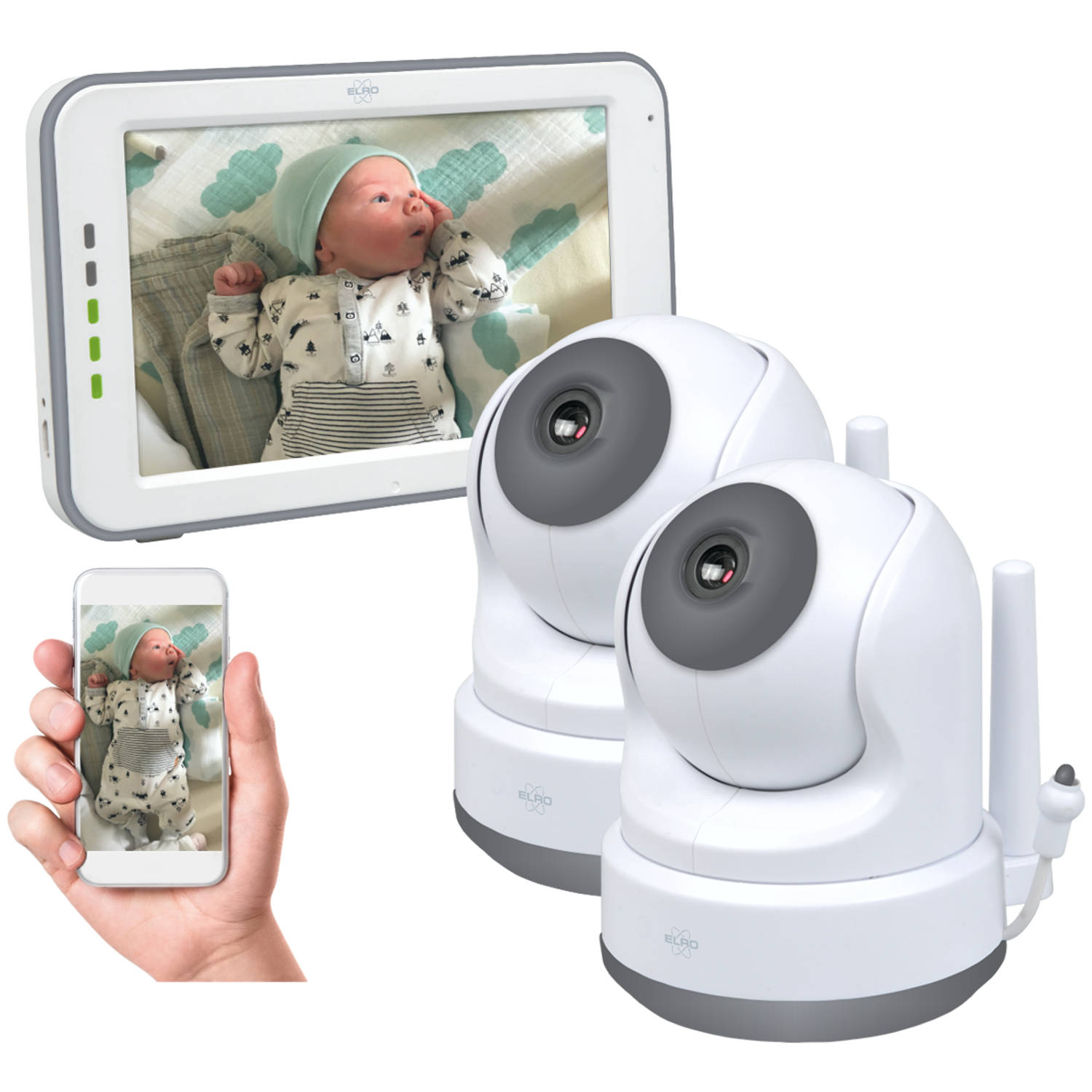 ELRO BC3000-2 Babyfoon Royale met 12,7 cm Touchscreen Monitor HD- & App Met extra camera