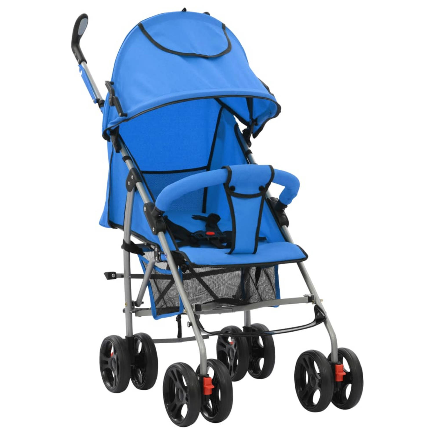 vidaXL Kinderwagen/buggy 2-in-1 inklapbaar staal blauw