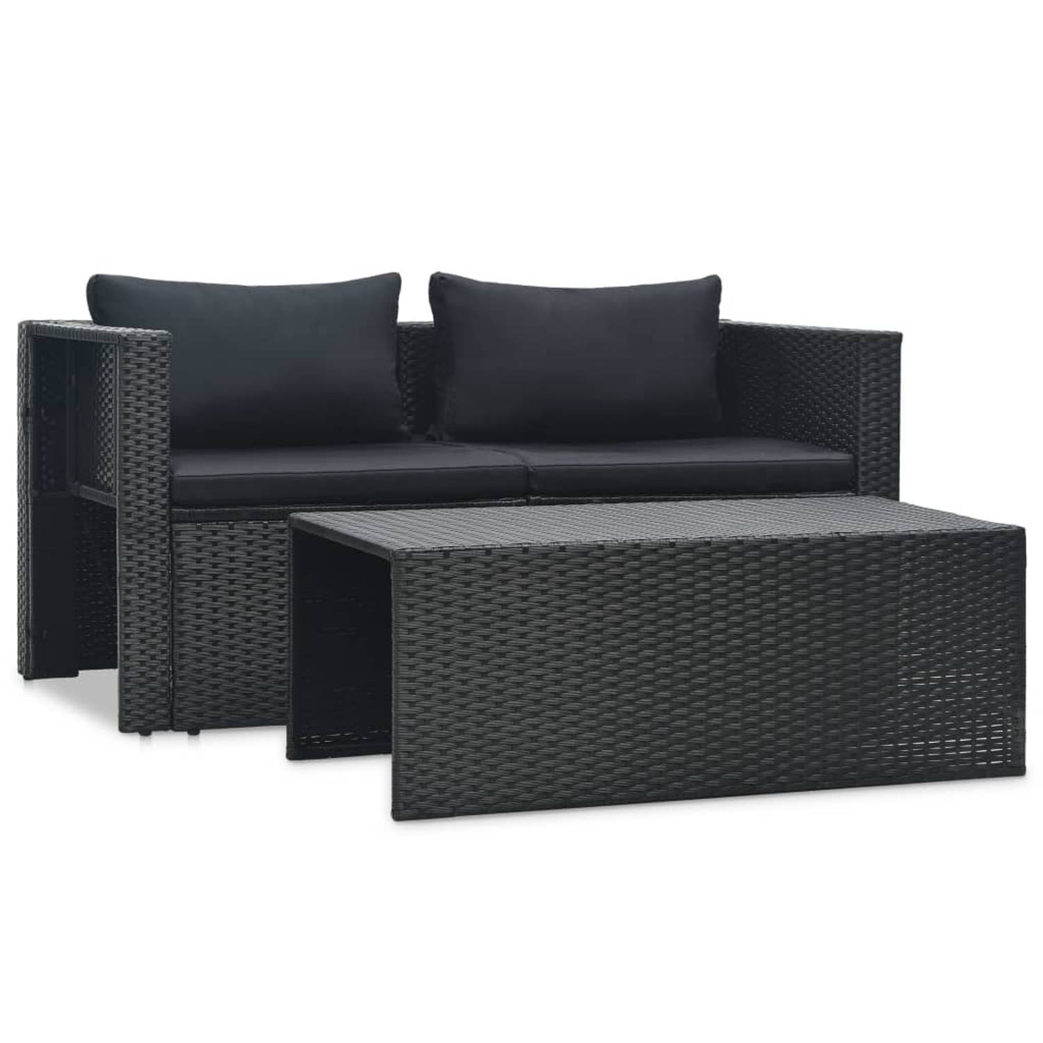 The Living Store Poly Rattan Loungeset - 138 x 73 x 62 - Zwart PE Rattan - Gepoedercoat Staal